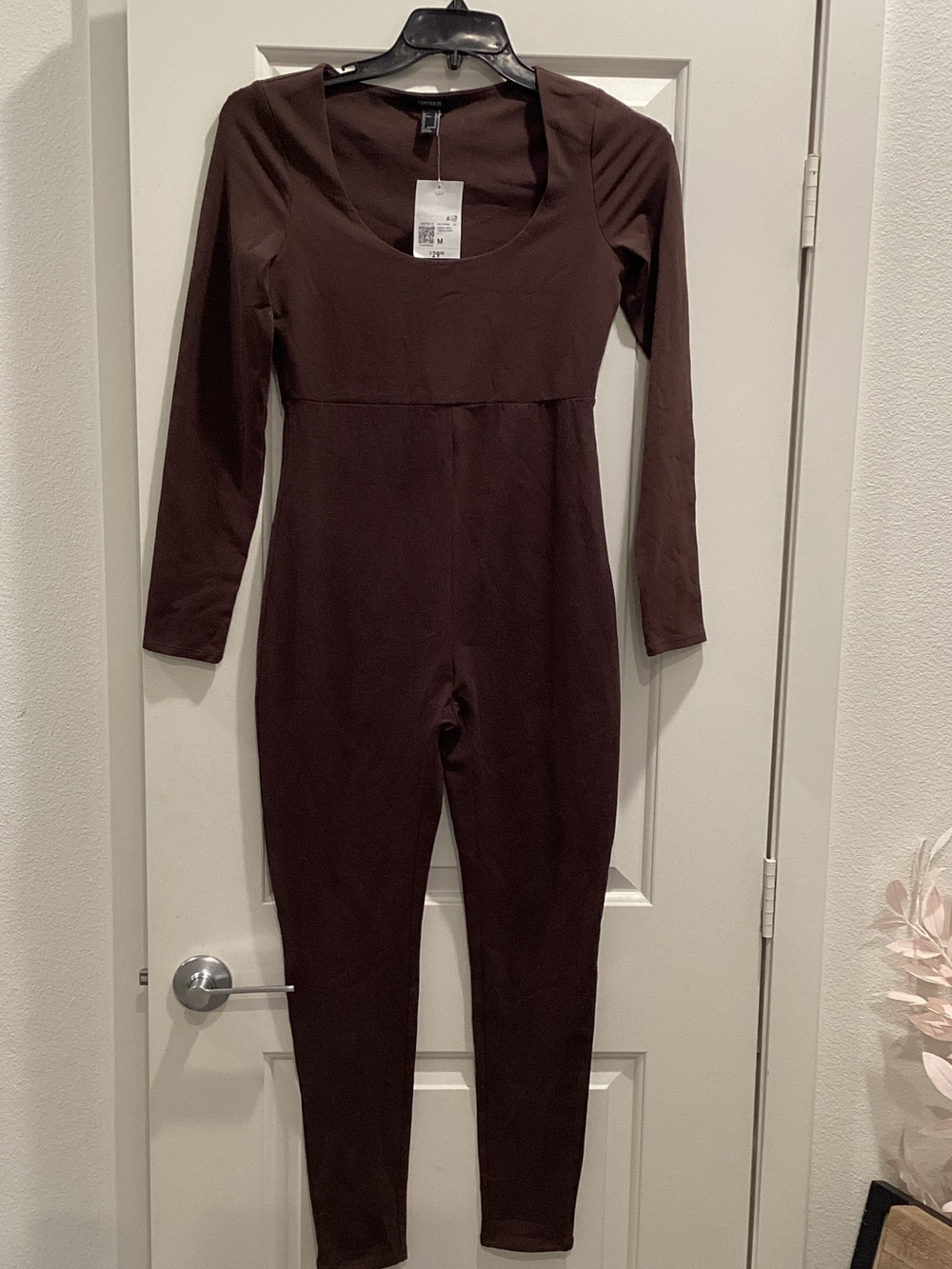 Forever 21 Long-Sleeve Scoop-Neck Jumpsuit in Dark Brown